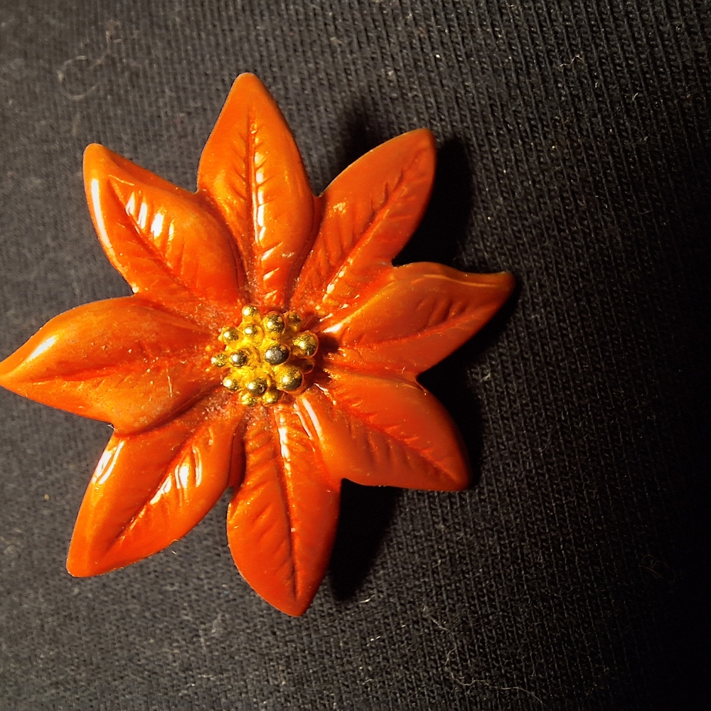 Orange Floral Brooch
